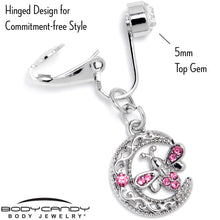 Load image into Gallery viewer, Pink Gem Lunar Dragonfly Fake Clip On Belly Ring