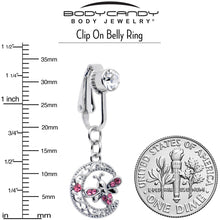 Load image into Gallery viewer, Pink Gem Lunar Dragonfly Fake Clip On Belly Ring