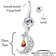 Load image into Gallery viewer, Orange Clear Gem Constellation Moon Dangle Belly Ring