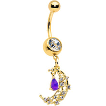 Load image into Gallery viewer, Purple Gem Gold Tone Constellation Moon Dangle Belly Ring