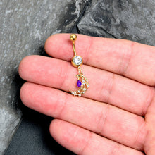 Load image into Gallery viewer, Purple Gem Gold Tone Constellation Moon Dangle Belly Ring