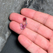 Load image into Gallery viewer, Pink CZ Gem Butterfly Love Heart Double Mount Belly Ring