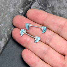 Load image into Gallery viewer, 14G 9/16 Blue Heavenly Heart Angel Wings Barbell Nipple Ring Set