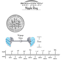 Load image into Gallery viewer, 14G 9/16 Blue Heavenly Heart Angel Wings Barbell Nipple Ring Set