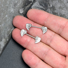Load image into Gallery viewer, 14G 9/16 White Heavenly Heart Angel Wings Barbell Nipple Ring Set