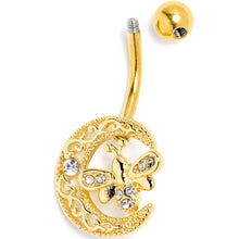 Load image into Gallery viewer, Clear Gem Gold Tone Lunar Dragonfly Belly Ring