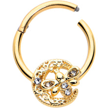 Load image into Gallery viewer, 16G 3/8 Clear Gem Gold Tone Lunar Dragonfly Hinged Segment Ring