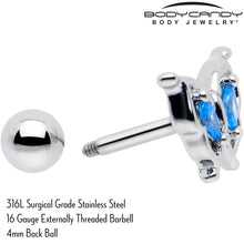 Load image into Gallery viewer, 16G 1/4 Blue Gem Fancy Fab Butterfly Cartilage Tragus Earring
