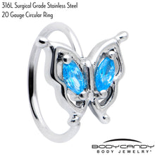 Load image into Gallery viewer, 20G 5/16 Blue Gem Fancy Fab Butterfly Nose Hoop