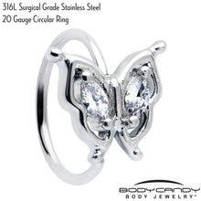 Load image into Gallery viewer, 20G 5/16 Clear Gem Fancy Fab Butterfly Nose Hoop