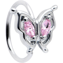 Load image into Gallery viewer, 20G 5/16 Pink Gem Fancy Fab Butterfly Nose Hoop
