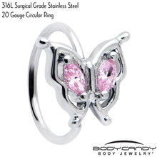 Load image into Gallery viewer, 20G 5/16 Pink Gem Fancy Fab Butterfly Nose Hoop