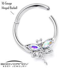 Load image into Gallery viewer, 16G 3/8 Aurora CZ Gem Understated Dragonfly Hinged Segment Ring