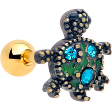Load image into Gallery viewer, 16G 1/4 Blue Gem Gold Hue Sweet Sea Turtle Cartilage Tragus Earring