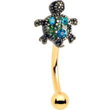 Load image into Gallery viewer, 16G 5/16 Blue Gem Gold Tone Sweet Sea Turtle Curved Eyebrow Ring