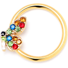 Load image into Gallery viewer, 16G 3/8 Red Blue Gem Gold Tone Butterfly BCR Captive Ring