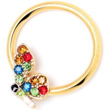 Load image into Gallery viewer, 16G 3/8 Red Blue Gem Gold Tone Butterfly BCR Captive Ring