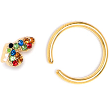 Load image into Gallery viewer, 16G 3/8 Red Blue Gem Gold Tone Butterfly BCR Captive Ring
