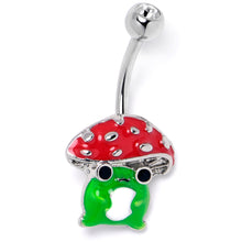 Load image into Gallery viewer, Clear Gem Happy Mushroom Red Green Belly Ring