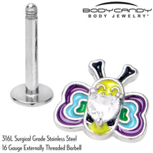 Load image into Gallery viewer, 16G 5/16 Clear CZ Gem Butterfly Love Bug Labret Monroe Tragus