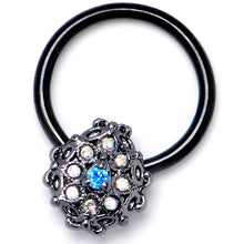 Load image into Gallery viewer, 16G 3/8 Blue Aurora Gem Black Night Blossom BCR Captive Ring