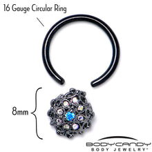 Load image into Gallery viewer, 16G 3/8 Blue Aurora Gem Black Night Blossom BCR Captive Ring
