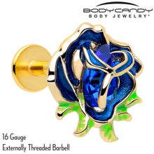 Load image into Gallery viewer, 16G Gold Tone Deep Blue Flower Flat Back Earring