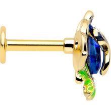 Load image into Gallery viewer, 16G Gold Tone Deep Blue Flower Flat Back Earring