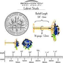 Load image into Gallery viewer, 16G Gold Tone Deep Blue Flower Flat Back Earring
