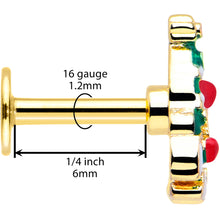 Load image into Gallery viewer, 16G 1/4 Gold Tone Snowy Christmas Tree Holiday Labret Monroe Tragus