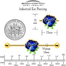 Load image into Gallery viewer, 14G Blue Gem Gold Tone Deep Blue Flower Industrial Barbell 38mm