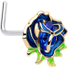 Load image into Gallery viewer, 20G 7mm Deep Blue Flower L Shape Nose Ring