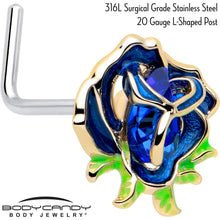 Load image into Gallery viewer, 20G 7mm Deep Blue Flower L Shape Nose Ring