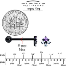 Load image into Gallery viewer, Purple CZ Gem Black Rhombus Riot Barbell Tongue Ring