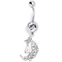 Load image into Gallery viewer, White Clear Gem Constellation Moon Dangle Belly Ring