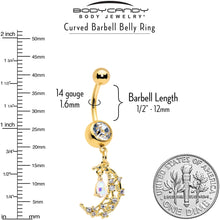 Load image into Gallery viewer, Clear White Gem Gold Tone Constellation Moon Dangle Belly Ring