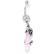 Load image into Gallery viewer, Pink Rose Quartz Skull Obelisk Rose Dangle Belly Ring