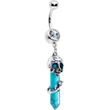 Load image into Gallery viewer, Blue Turquoise Skull Obelisk Rose Dangle Belly Ring