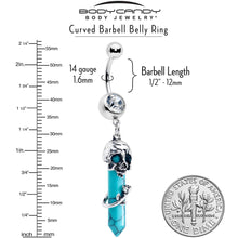 Load image into Gallery viewer, Blue Turquoise Skull Obelisk Rose Dangle Belly Ring