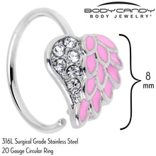 Load image into Gallery viewer, 20G 5/16 Clear Gem Heavenly Heart Angel Wing Pink Nose Hoop