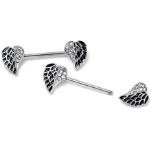 Load image into Gallery viewer, 14G 9/16 Clear Gem Heavenly Heart Angel Wing Black Nipple Ring Set