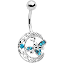 Load image into Gallery viewer, Blue Gem Lunar Dragonfly Dangle Belly Ring