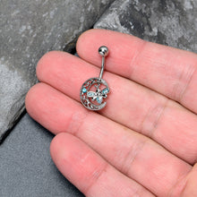Load image into Gallery viewer, Blue Gem Lunar Dragonfly Dangle Belly Ring