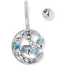 Load image into Gallery viewer, Blue Gem Lunar Dragonfly Dangle Belly Ring