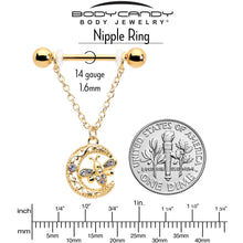 Load image into Gallery viewer, 14G 3/4 Clear Gem Gold Tone Lunar Dragonfly Dangle Nipple Ring Set
