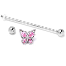 Load image into Gallery viewer, 14G Pink Gem Baroque Beauty Butterfly Industrial Barbell 38mm