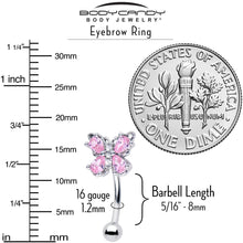 Load image into Gallery viewer, 16G 5/16 Pink Gem Baroque Beauty Butterfly Curved Eyebrow Ring
