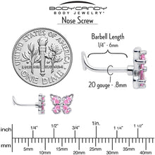 Load image into Gallery viewer, 20G 7mm Pink Gem Baroque Beauty Butterfly Left Side Nose Screw