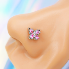 Load image into Gallery viewer, 20G 7mm Pink Gem Baroque Beauty Butterfly Left Side Nose Screw