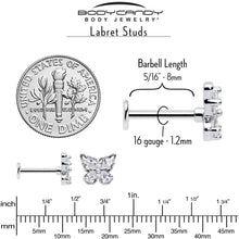 Load image into Gallery viewer, 16G 5/16 Clear Gem Baroque Butterfly Internally Threaded Labret